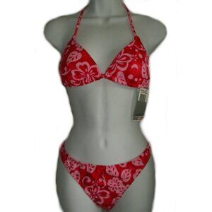 RAJMAN Red Pink Tropical Print Bikini - Sz Med - NEW